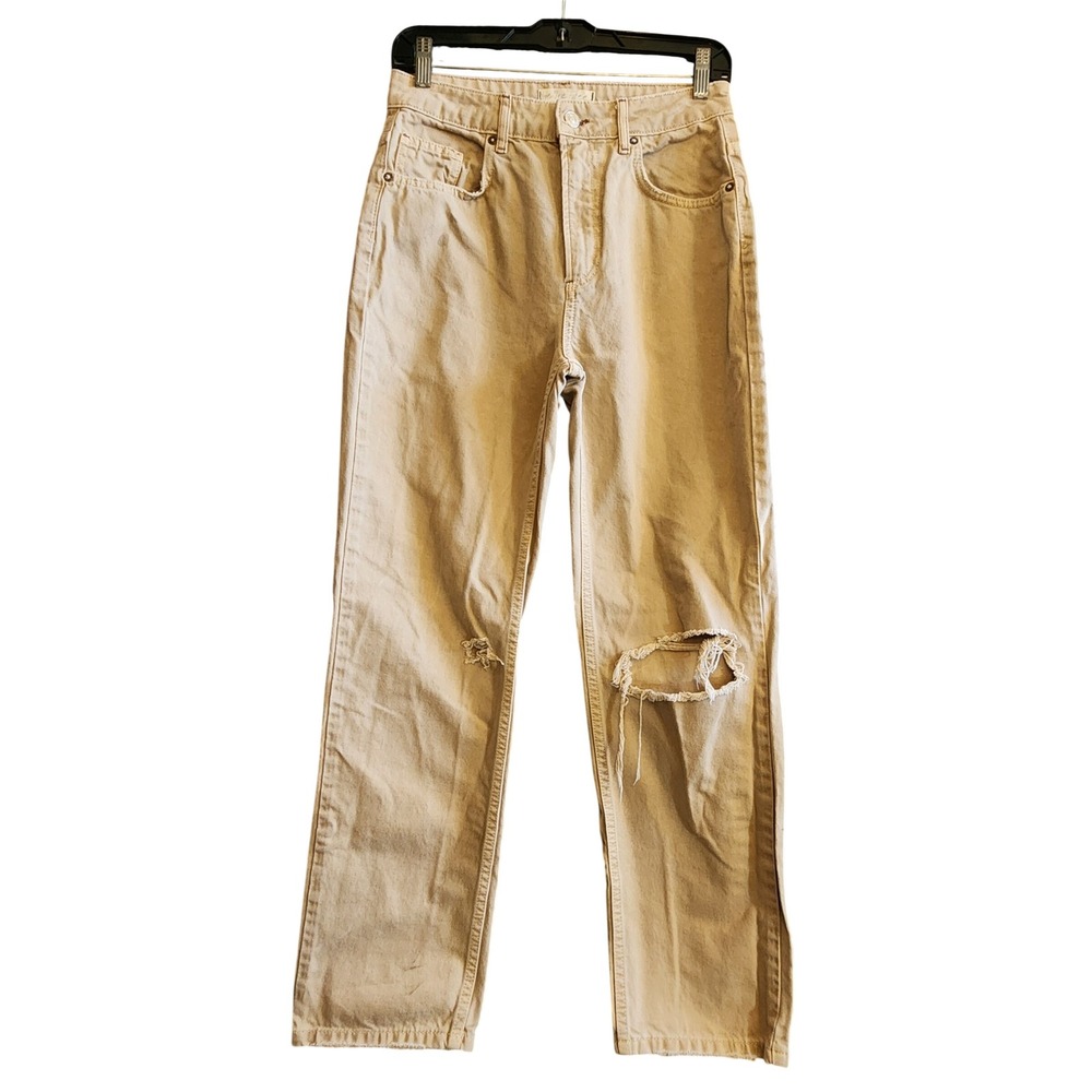 We The Free Straight Leg Jeans Womens 27 Tan Good Distressed High Rise Blowout
